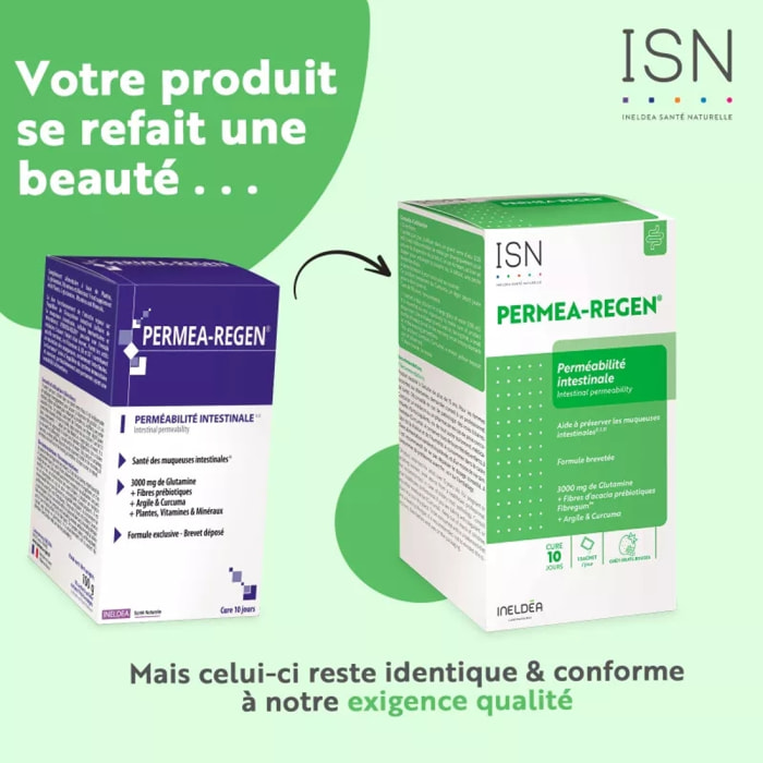 Ineldea Santé Naturelle - Permea-Regen - Préserve la Santé de l'Intestin - A Base de Plantes, Vitamines et Minéraux - Arôme Fruits Rouges - 10 Sachets