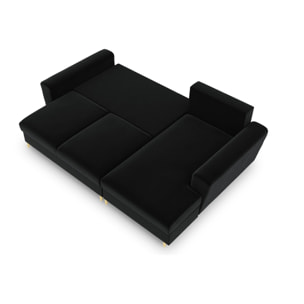Canapé d'angle droit convertible avec coffre de rangement "Kyoto" 4 places en velours noir