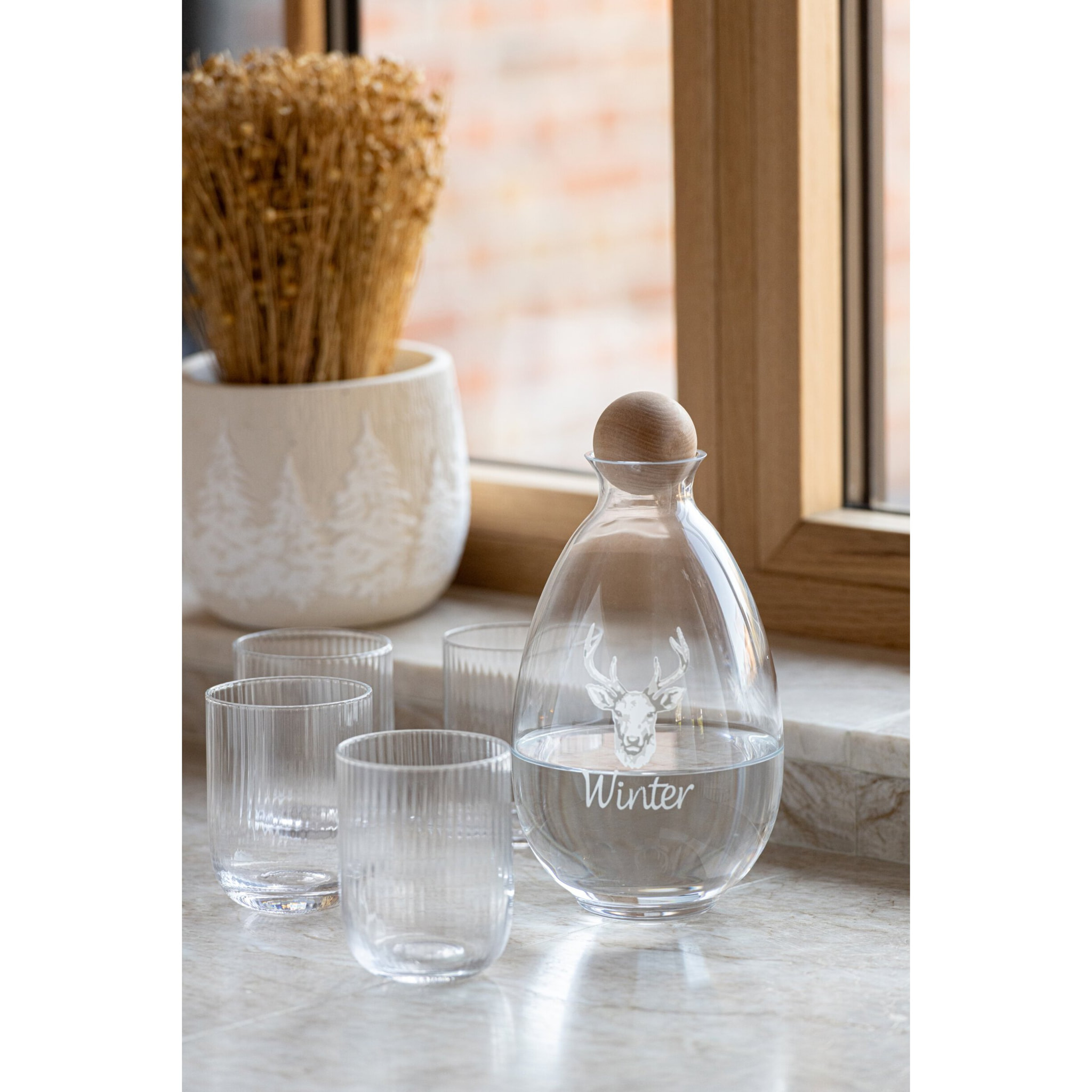 J-Line Cruche Cerf Verre Blanc/Naturel