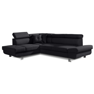 Lisbona - Canapé d'angle gauche convertible - 5 places - avec têtières - Noir