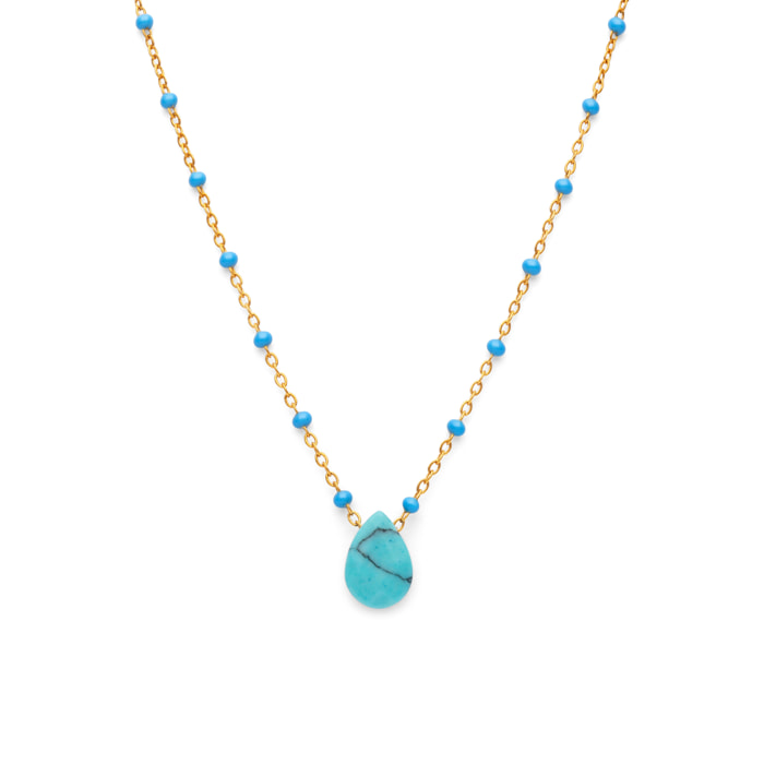 Collar Hydra Azul Acero Baño Oro