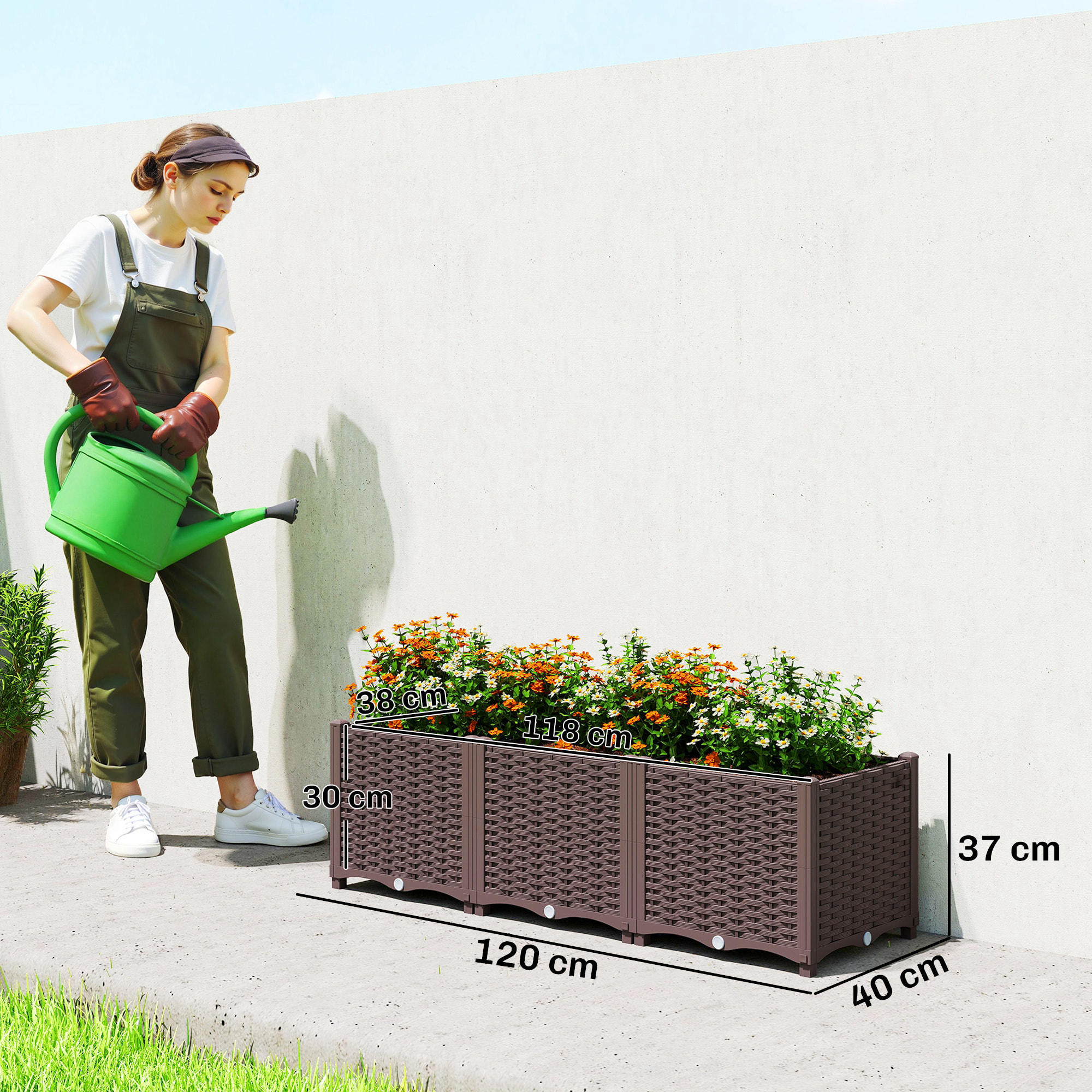 Jardinière surélevée auto-irrigantes trous de drainage PP marron