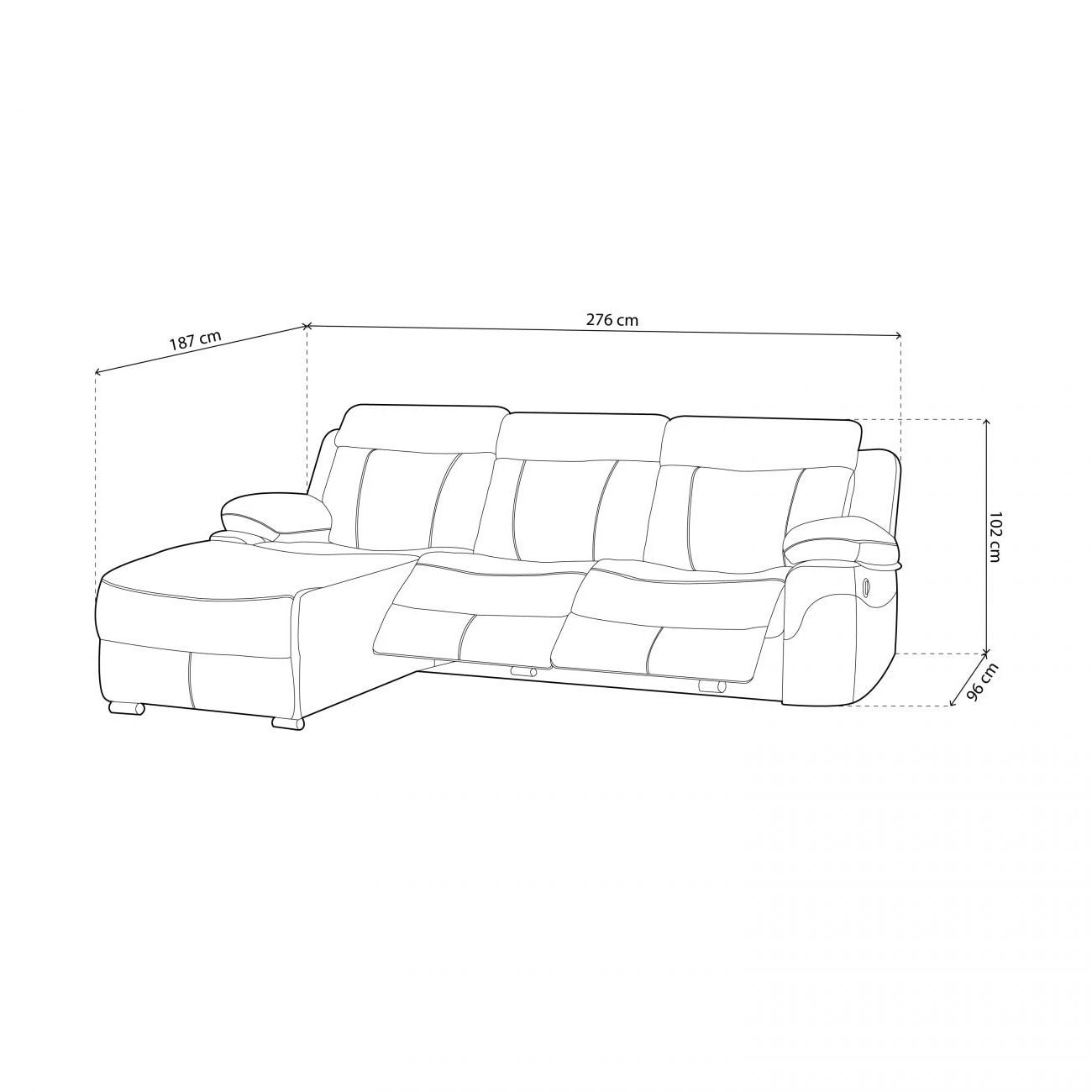 Sofá relax eléctrico con chaiselongue derecho Nellie 3 plazas Piedra