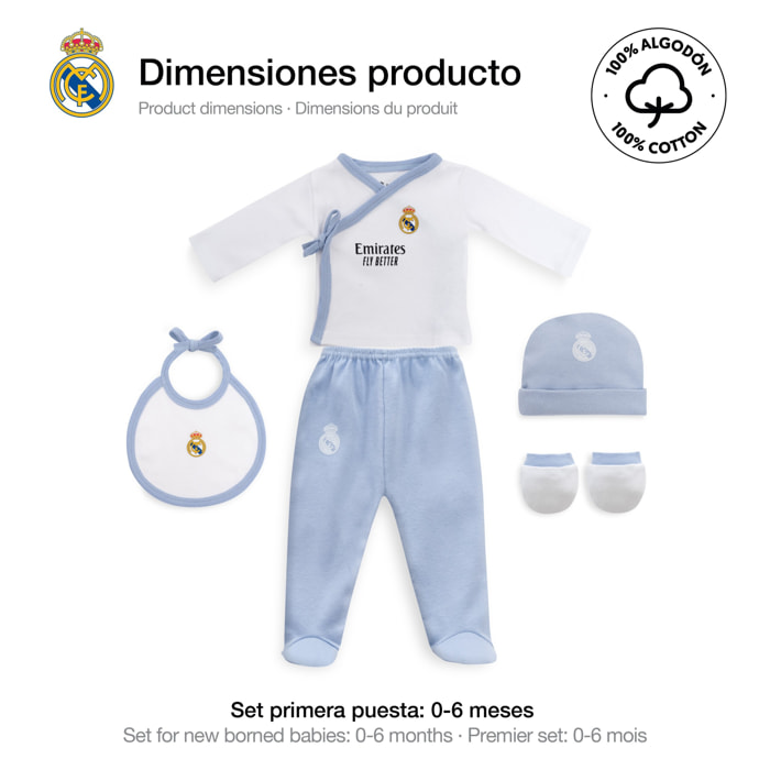 Set Regalo 5 Pcs 100% Alg  T 0-6 m Mod Real Madrid Azul