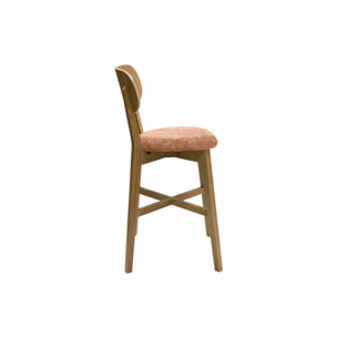 Tabourets de bar en bois clair chêne et tissu effet velours terracotta H65 cm (lot de 2) LUCIA