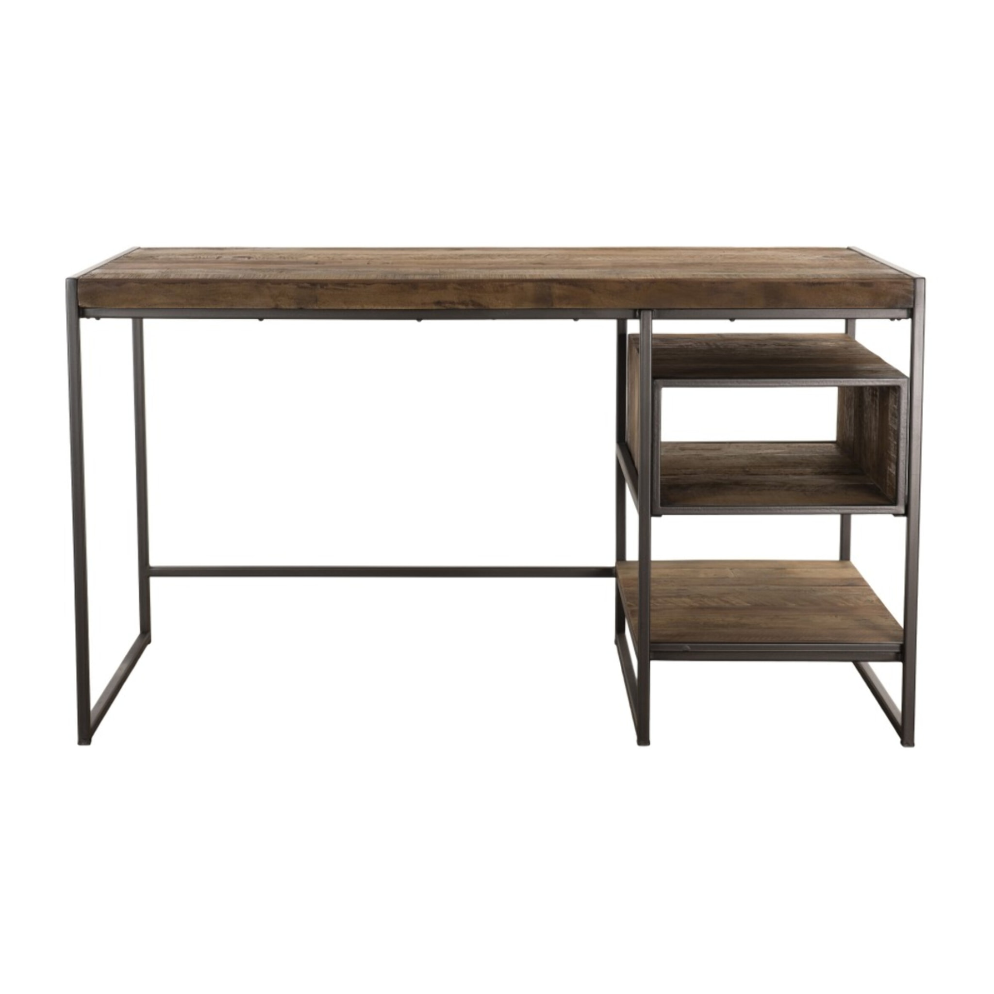 SIXTINE - Bureau marron 1 niche et 1 tablette Teck recyclé Acacia Mahogany recyclé et métal noir
