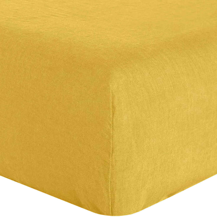 Drap housse - bonnet: 40cm 100% lin lavé jaune paille