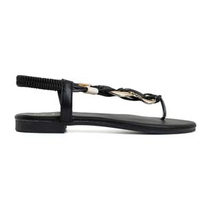 Sandalo flat con dettaglio gold - NERO