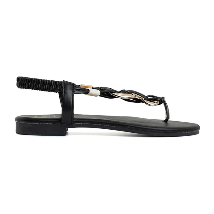 Sandalo flat con dettaglio gold - NERO