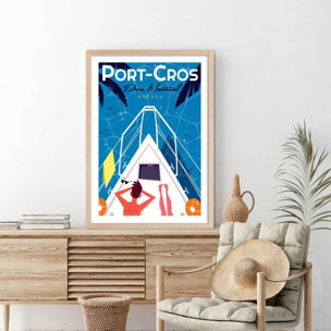 Poster de bronzette à port cros Affiche + cadre en bois - Chêne