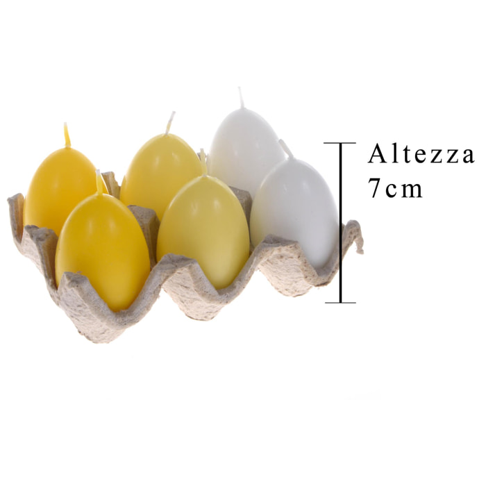 Candele A Uova Con Plateau, 6 Pezzi. Altezza 7 Cm - Pezzi 3 - 14X7X10cm - Colore: Giallo - Bianchi Dino - Candele Pasquali