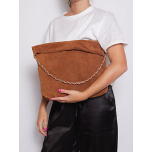 Borsa a spalla da donna Made in Italy - Modello Celeste Elite - Pelle scamosciata - 32.0 x 34.0 x 6.0 cm