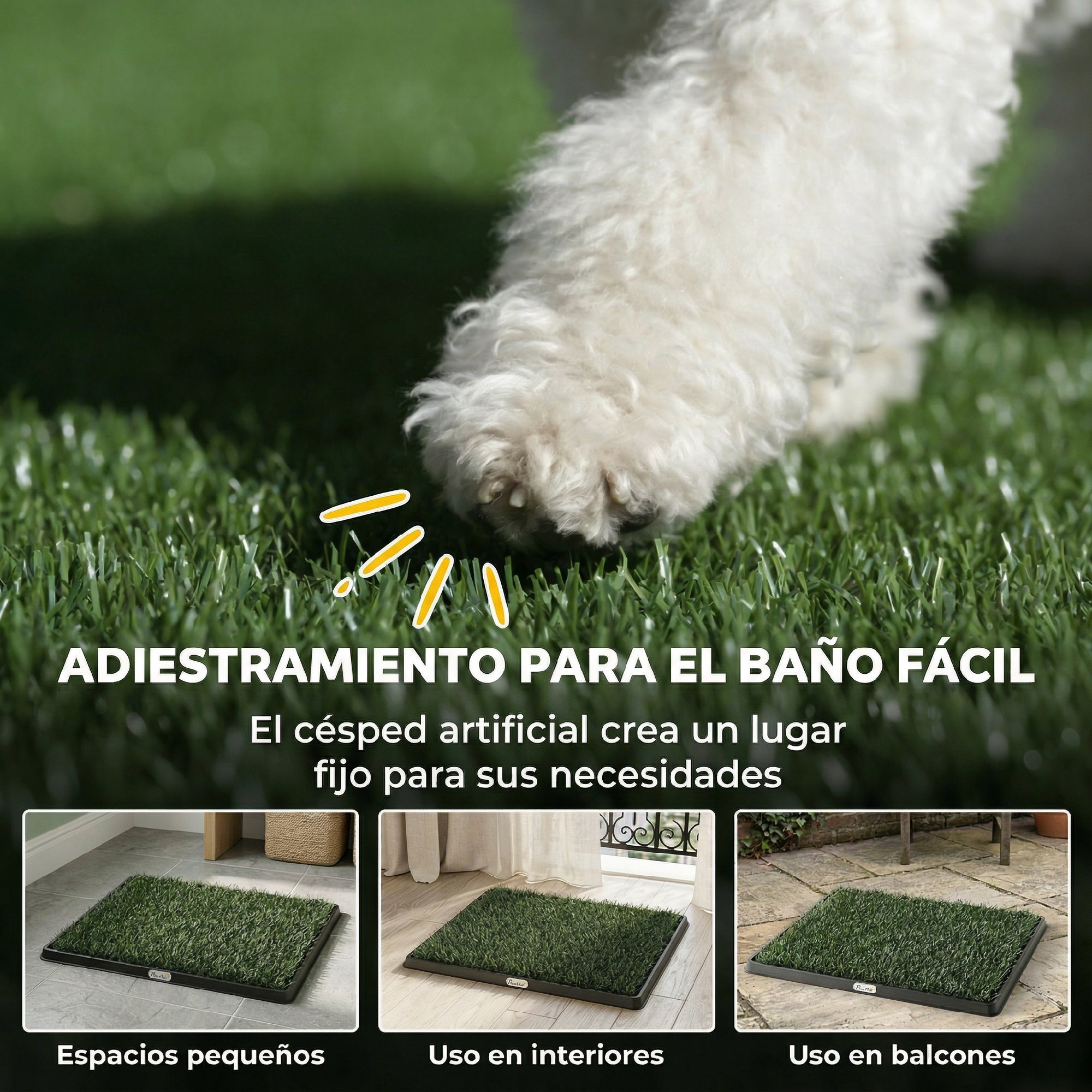 Inodoro para Perros con Césped Artificial, 63x50,5 cm, Bandeja Sanitaria para Perros para Entrenamiento, con Rejilla de Drenaje, Diseño de 3 Capas y Fácil de Limpiar, Interior y Exterior, Verde