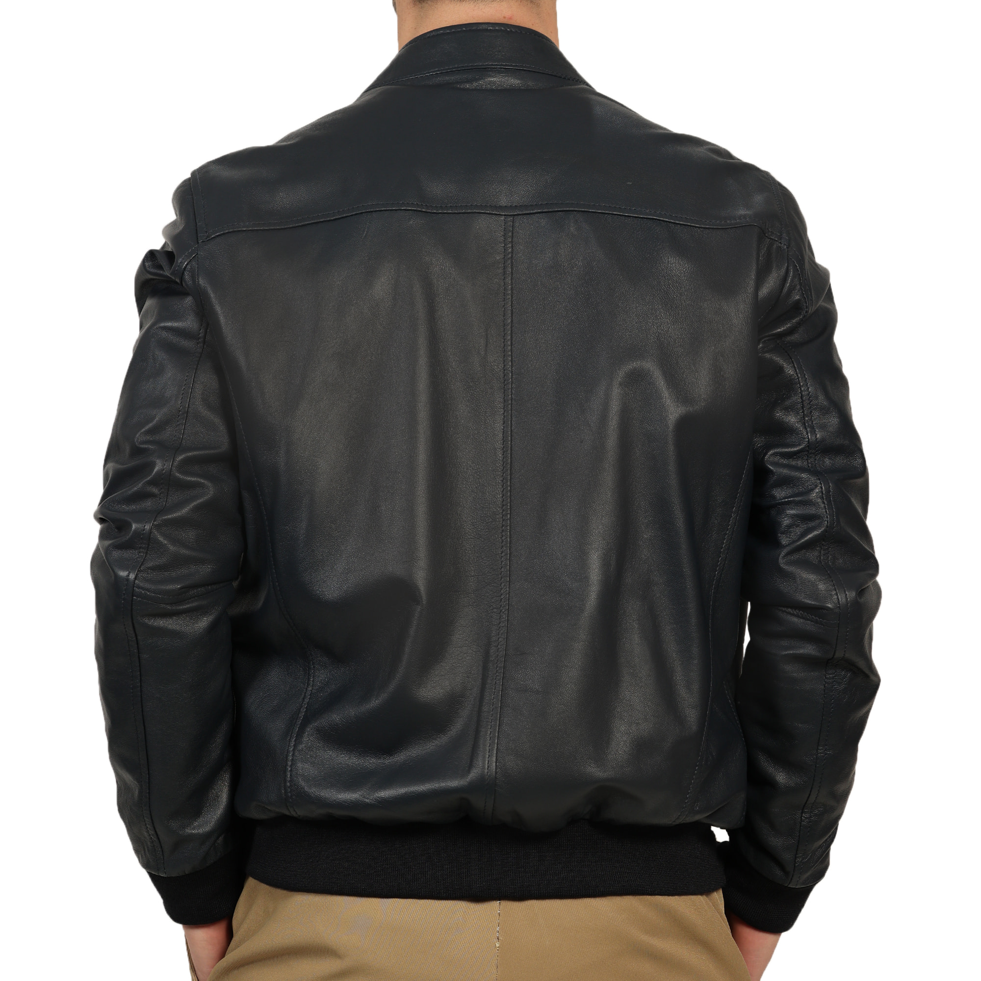 Giubbino in vera pelle di vitello Blu-Slim Fit