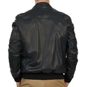 Giubbino in vera pelle di vitello Blu-Slim Fit