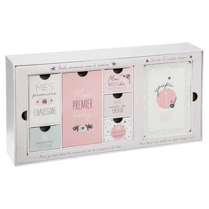 Coffret de naissance souvenirs 6 tiroirs PPR et 12 cartes