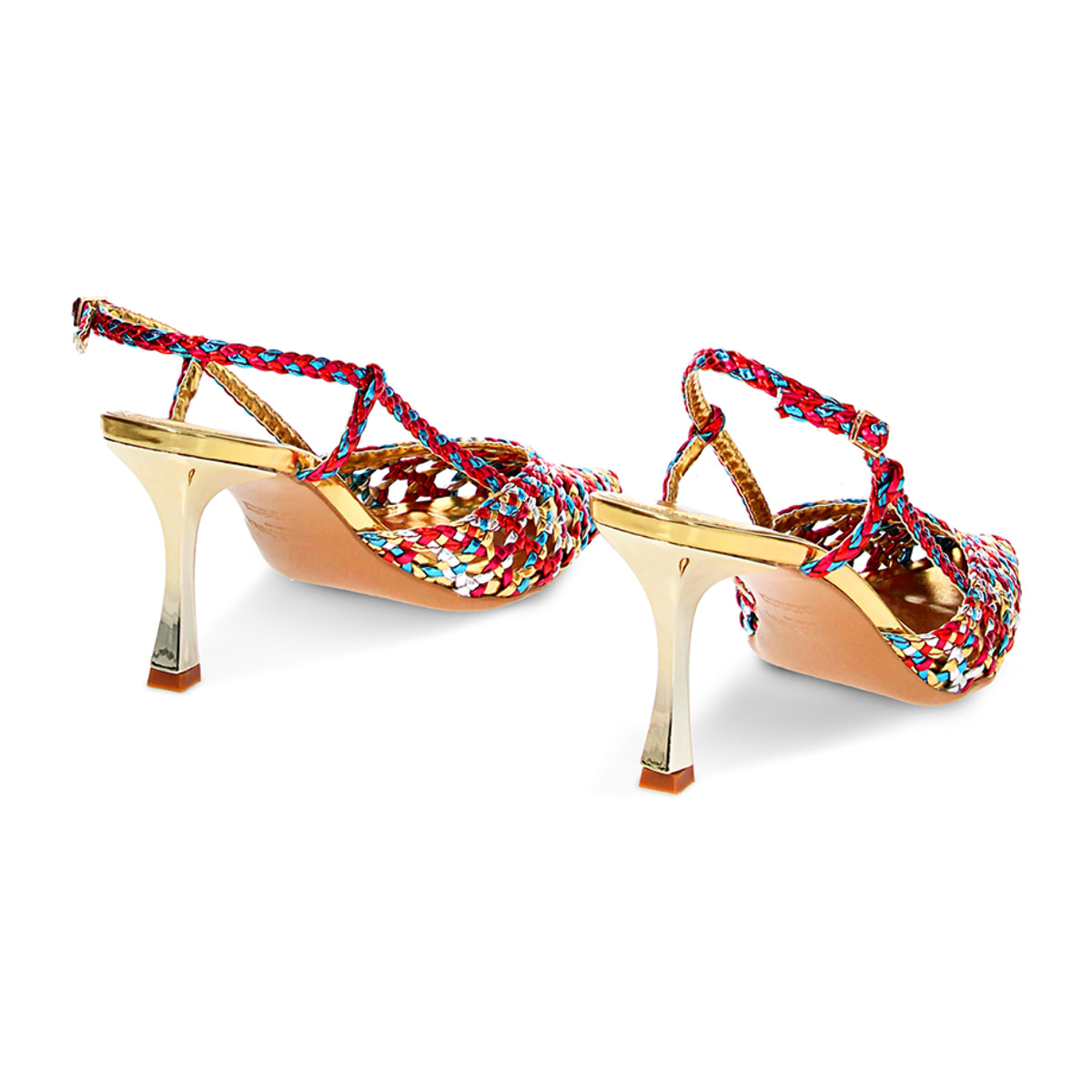 Décolleté slingback donna multicolor intrecciate, tacco 7,5 cm