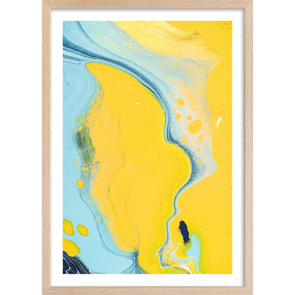 Affiche abstraite ondes sonores et dunes Affiche + cadre en bois - Chêne