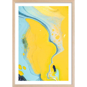 Affiche abstraite ondes sonores et dunes Affiche + cadre en bois - Chêne