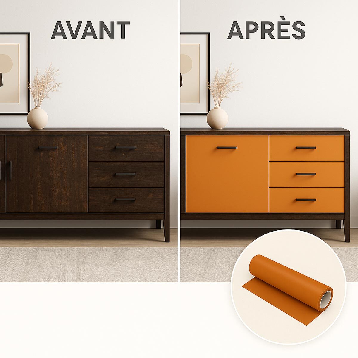 Rouleau adhésif décoratif Vinyle au Mètre - Noisette - Sticker Lavable Imperméable Mur Cuisine Meubles