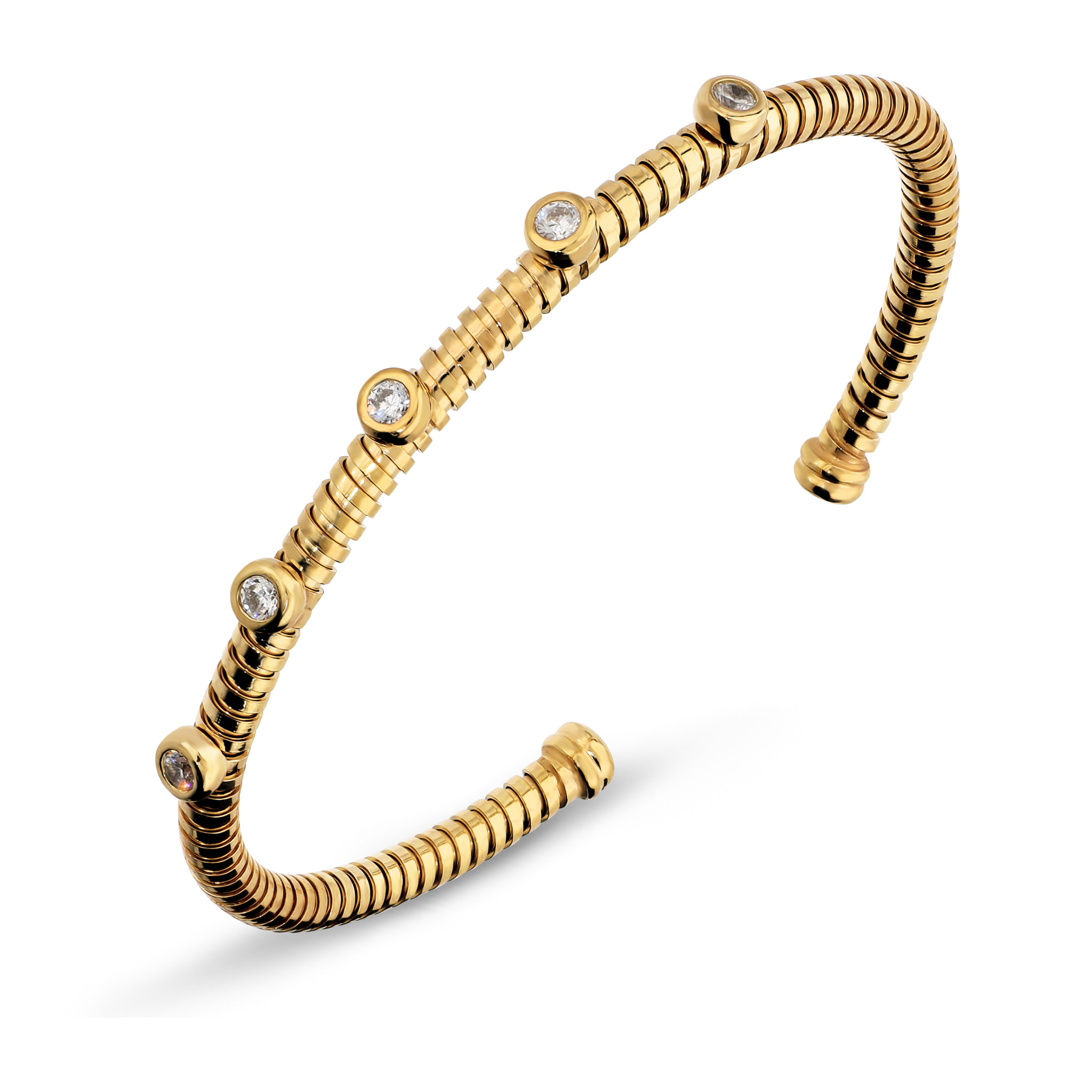 Bracciale Rigido Maglia Tubogas in Argento 925 placcato Oro Giallo 18Kt con Cubic Zirconia