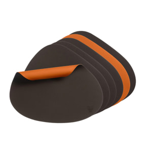 Set de table curve réversible - 6 pièces - Cuir recyclé orange et chocolat