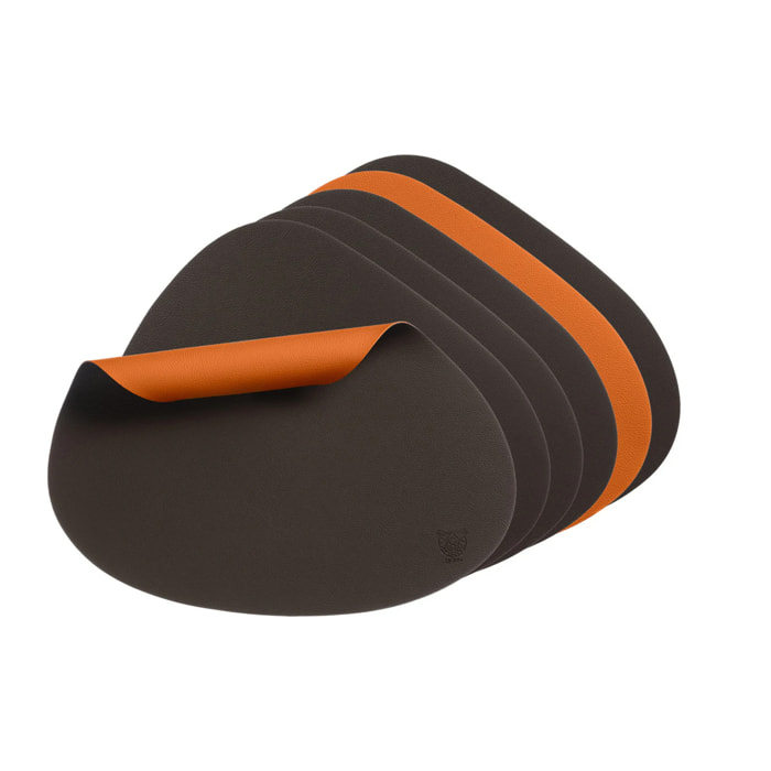 Set de table curve réversible - 6 pièces - Cuir recyclé orange et chocolat