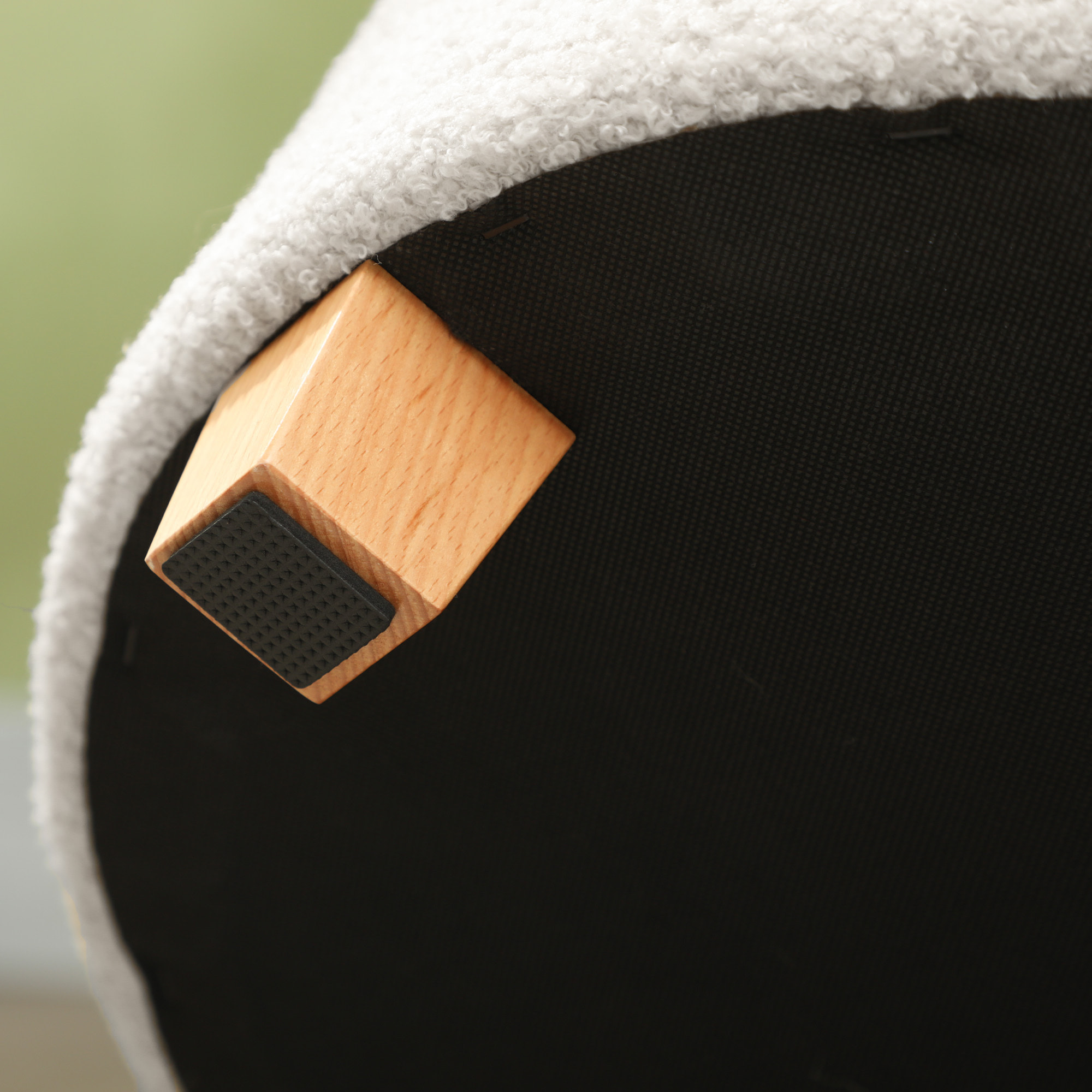 Pouf coffre rangement en tissu bouclette, charge 120 Kg, Ø 45 x 41 cm, blanc