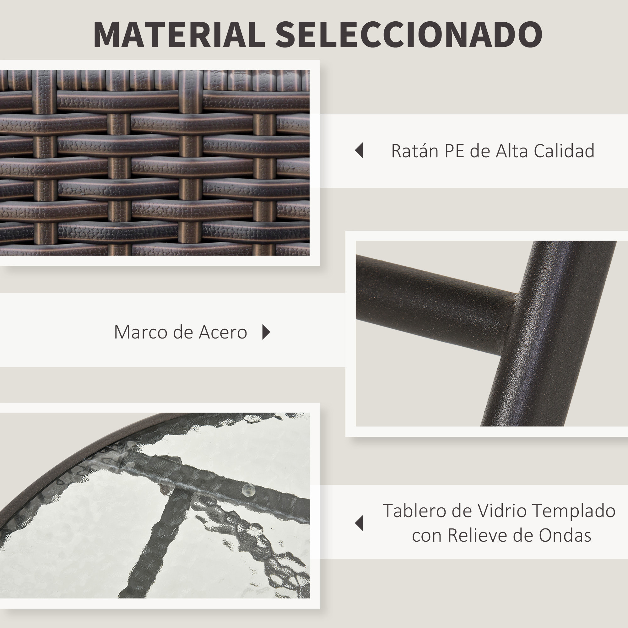 Conjunto de Mesa y 2 Sillas Muebles Ratán para Jardín Exterior Patio Terraza