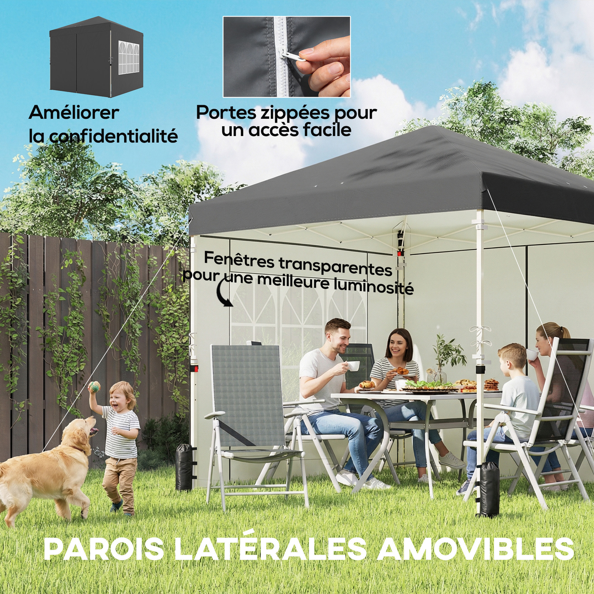 Tonnelle barnum pliable pop-up 2,5x2,5m sacs de lestage et transport inclus