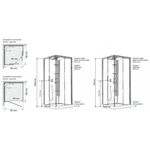 Kinedo Cabine douche carré Horizon 90x90 hydromassante acier