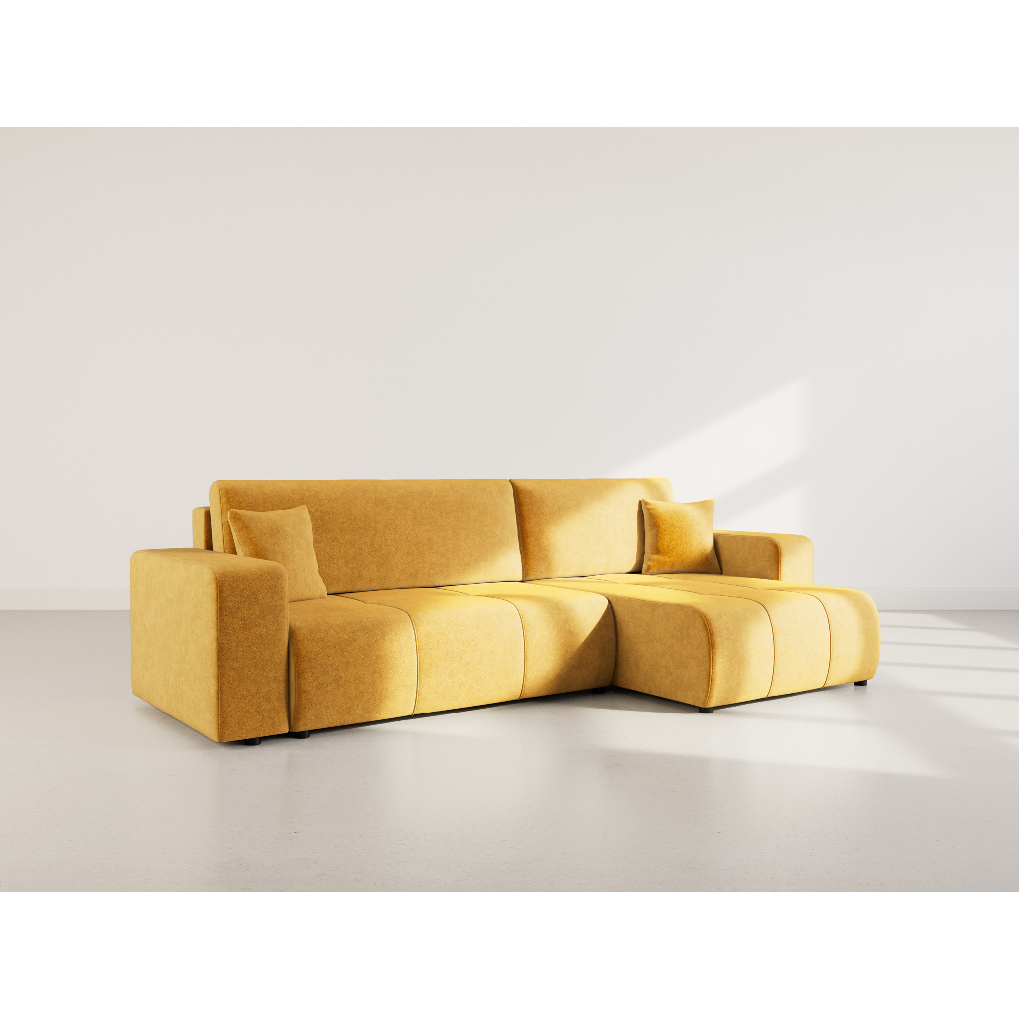 Nicole - Canapé d'angle réversible 5 places convertible avec coffre en tissu - Jaune