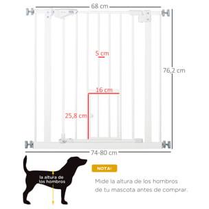 Barrera de Seguridad Perros Escaleras Puertas 74-80 cm con Puerta Altura 76,2 cm