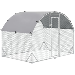 Gallinero para Exterior Grande de Acero Galvanizado 280x190x197 cm Jaula de Aves Cubierta de Tela Oxford Impermeable y Resistente a los Rayos UV para Patio Plata