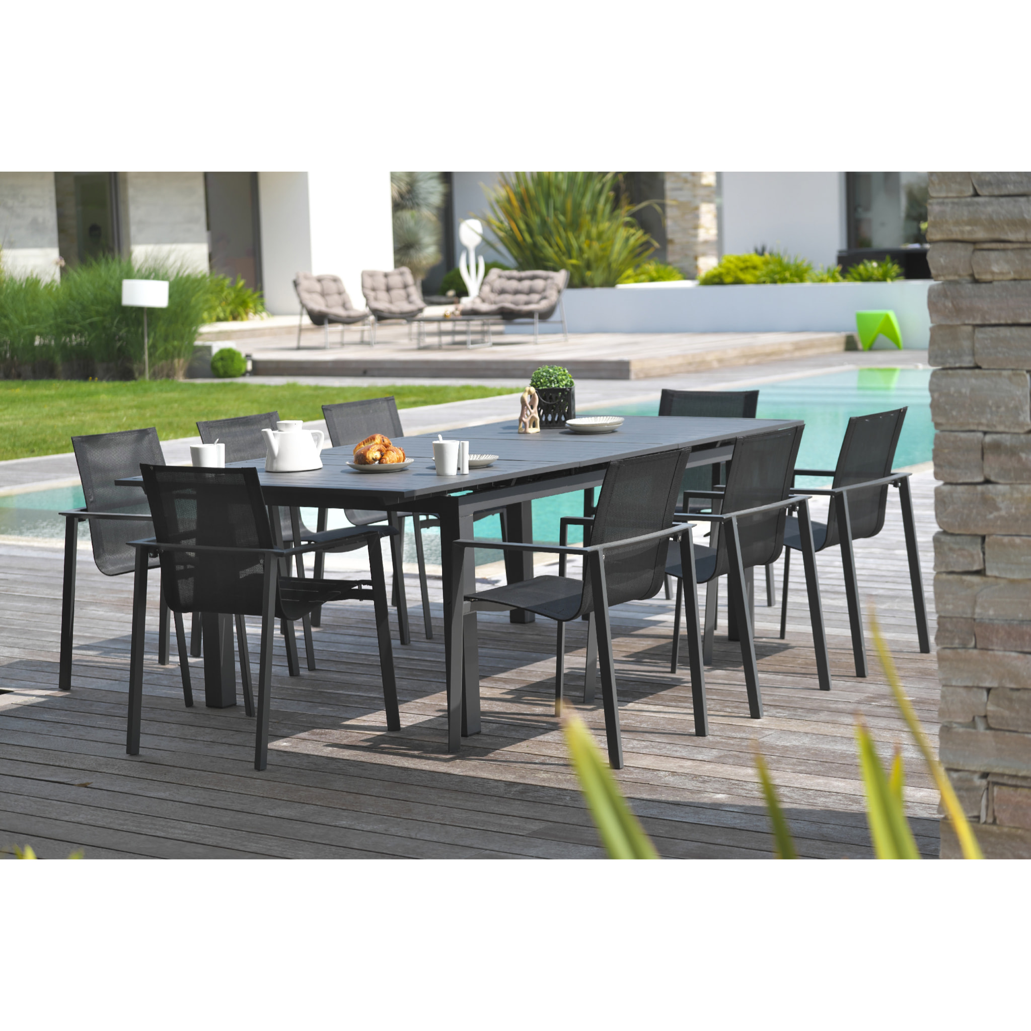 ALU-MIAMI - Ensemble repas de jardin 8 places en aluminium