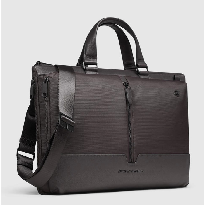 Piquadro Borsa porta pc e porta iPad® in pelle con protezioni antiurto e RFID, espandibile