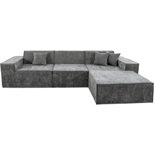 Canapé droit modulable avec ottoman en tissu texturé "Lusso" - 4 places - Gris