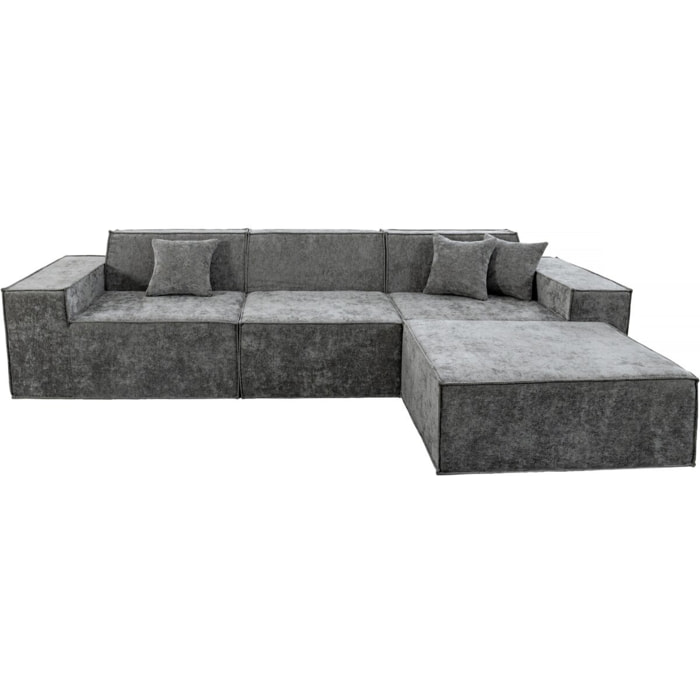 Canapé droit modulable avec ottoman en tissu texturé "Lusso" - 4 places - Gris