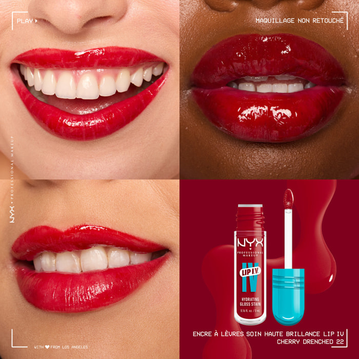 NYX Professional Makeup, Lip IV, Gloss, jusqu'à 12h d'hydratation, hautement pigmenté, fini brillant, Cherry Drenched