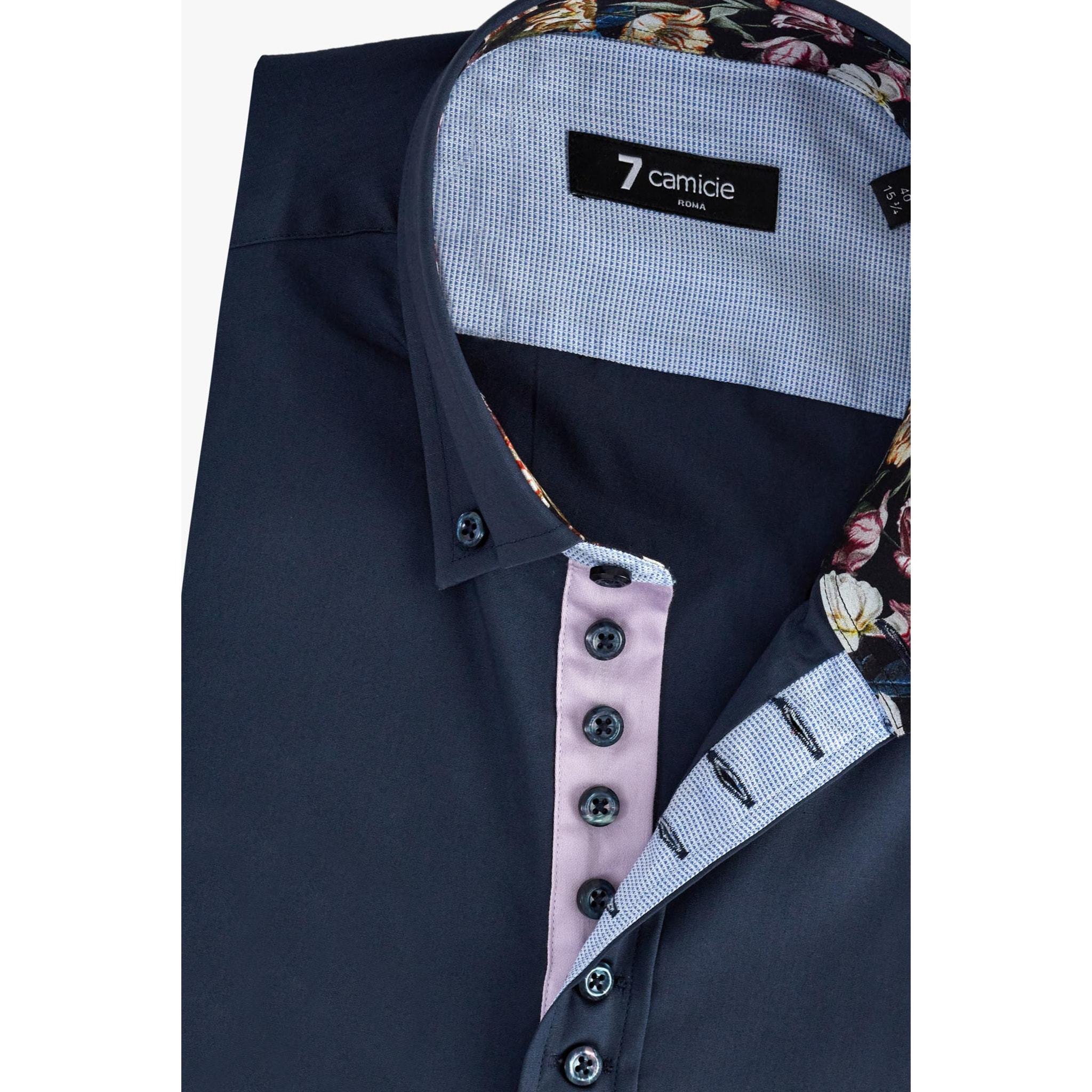 Camicia Uomo 1 Bottoni Button Down Slim Popeline Stretch Unito Blu