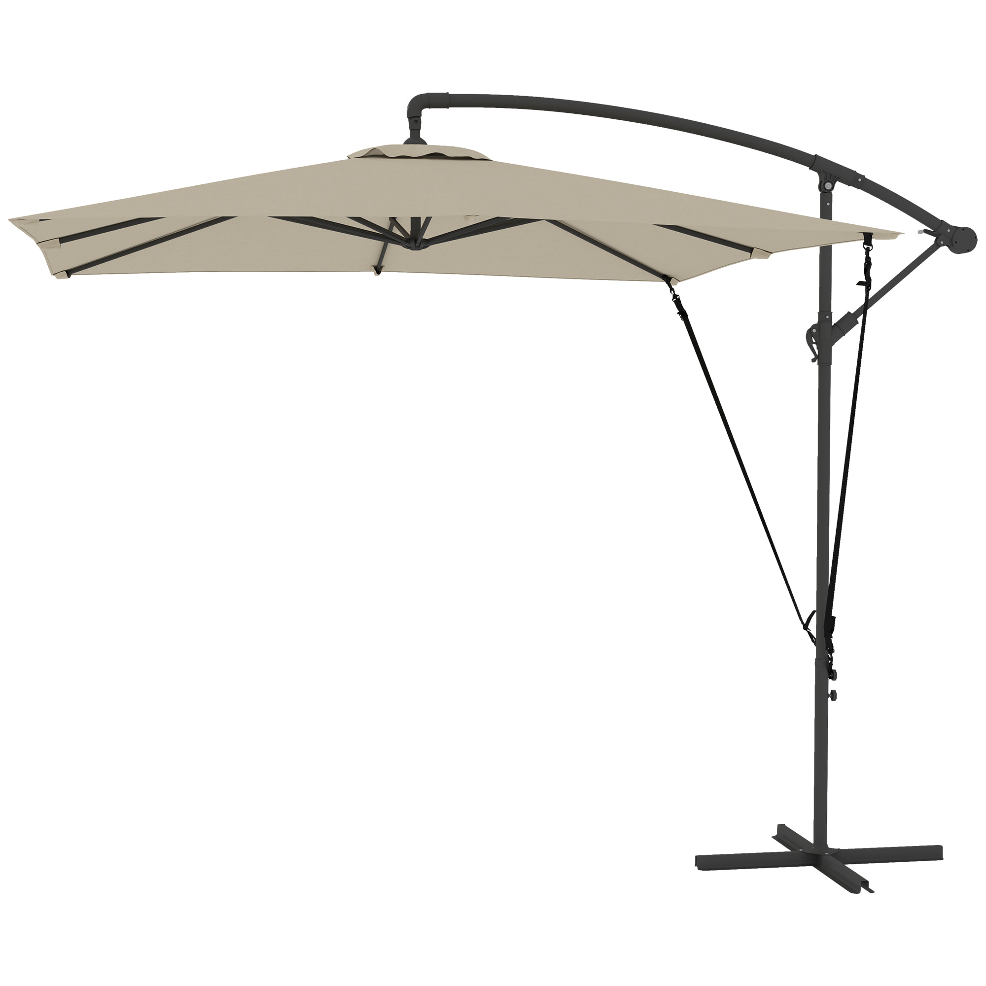 Parasol déporté carré inclinable 2,5 x 2,5 m - manivelle - housse protection incluse - kaki