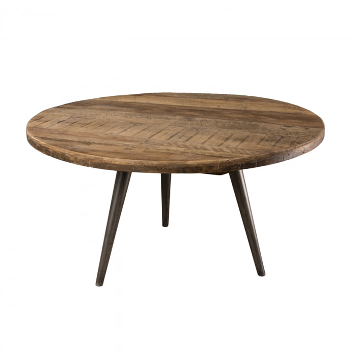 ALIDA - Table basse d'appoint marron ronde 55x55cm teck recyclé pieds métal