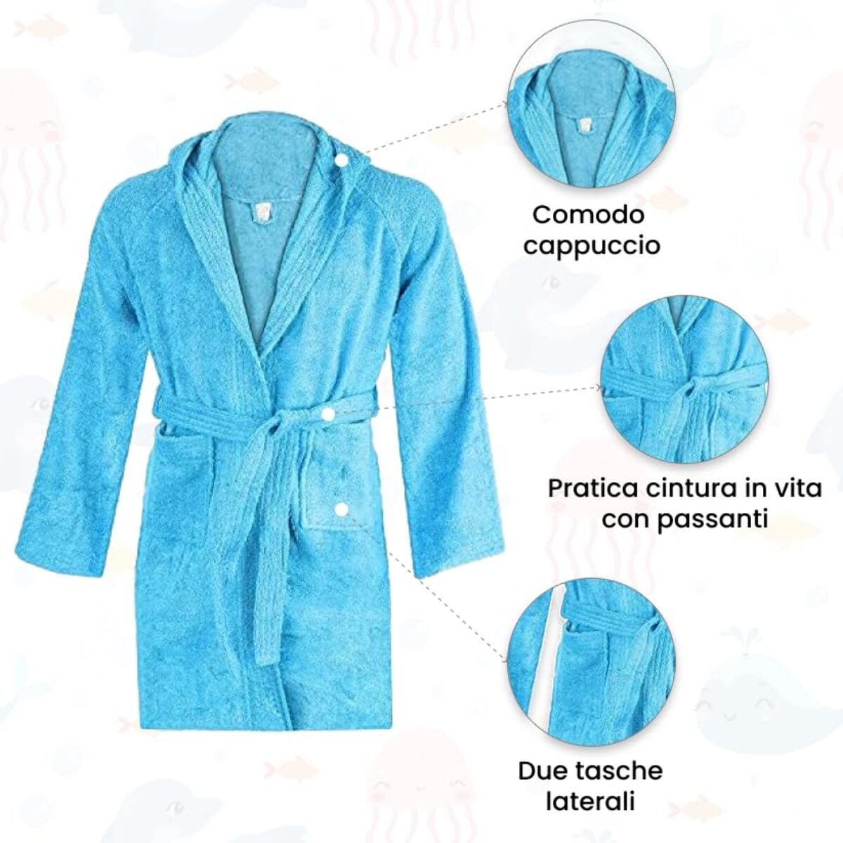 INTRECCI Accappatoio Bambino e Bambina, Accappatoio Spugna di Cotone, Assorbente, Morbido, per Pelli Sensibili, Certificato Oeko-Tex.