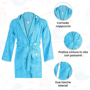 INTRECCI Accappatoio Bambino e Bambina, Accappatoio Spugna di Cotone, Assorbente, Morbido, per Pelli Sensibili, Certificato Oeko-Tex.