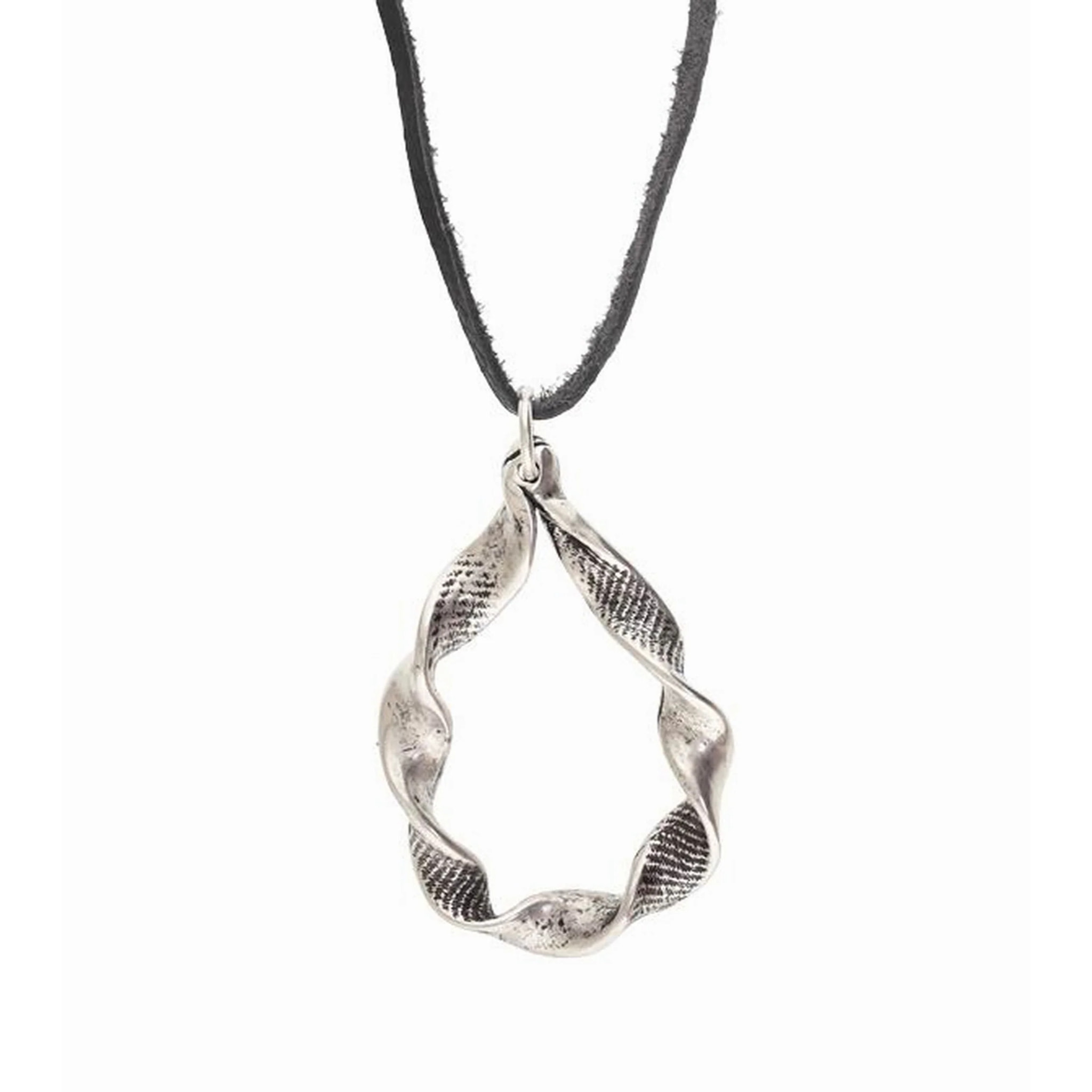 Collar largo "Ola Eterna"plata chapado piel negro