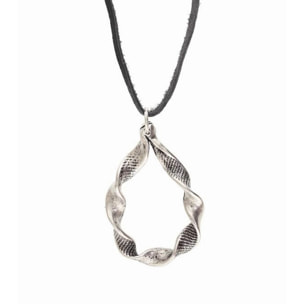 Collar largo "Ola Eterna"plata chapado piel negro