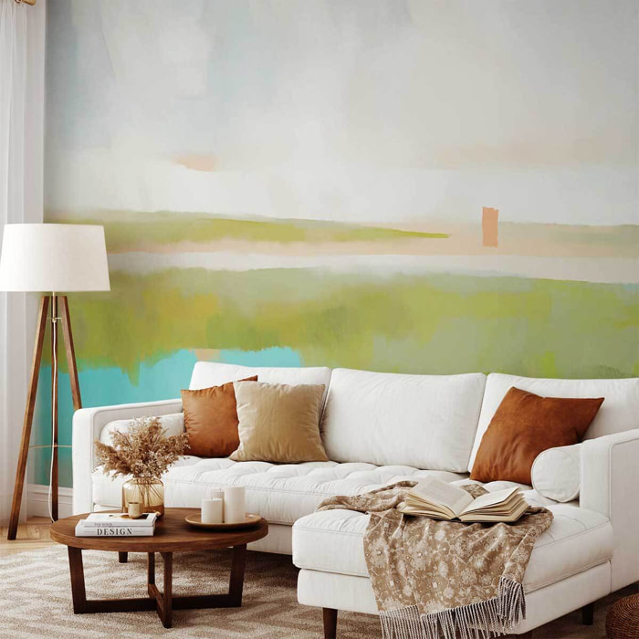Papier peint Horizon absolu vert olive & turquoise Intissé