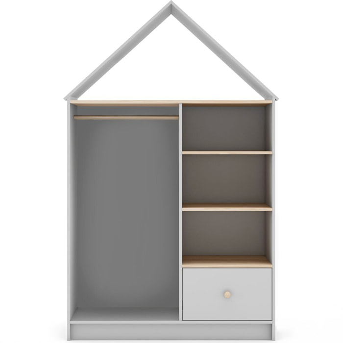 Penderie cabane enfant 1 tiroir en bois - LUCY