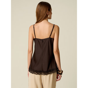Oltre - Top lingerie in raso e pizzo - Marrone