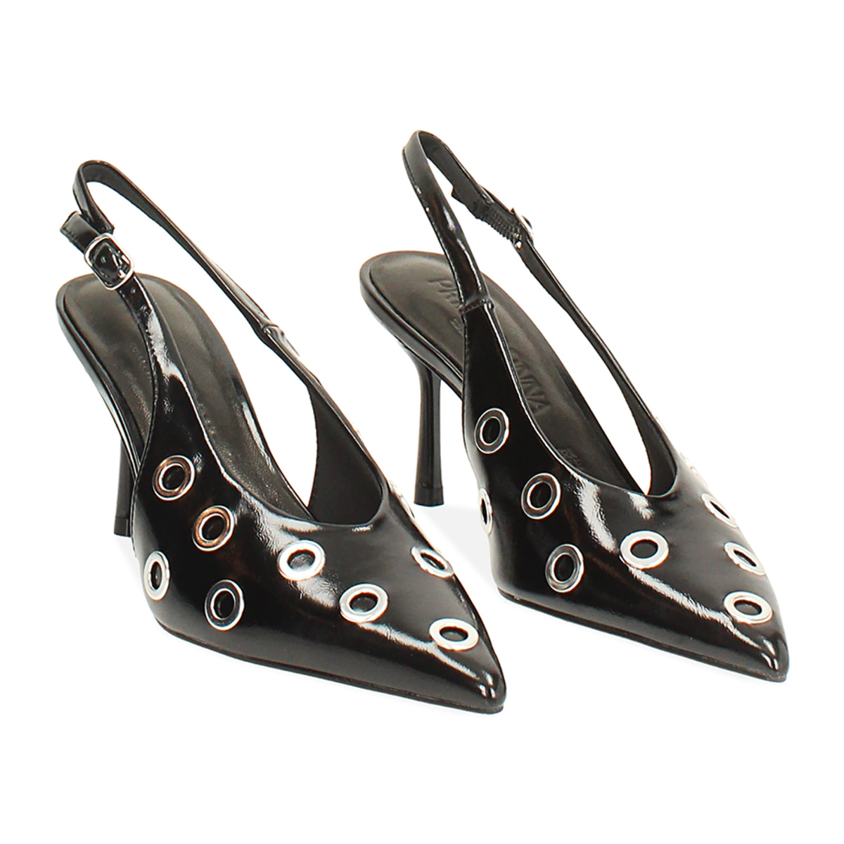 Décolleté slingback nere con oblò, tacco 8 cm